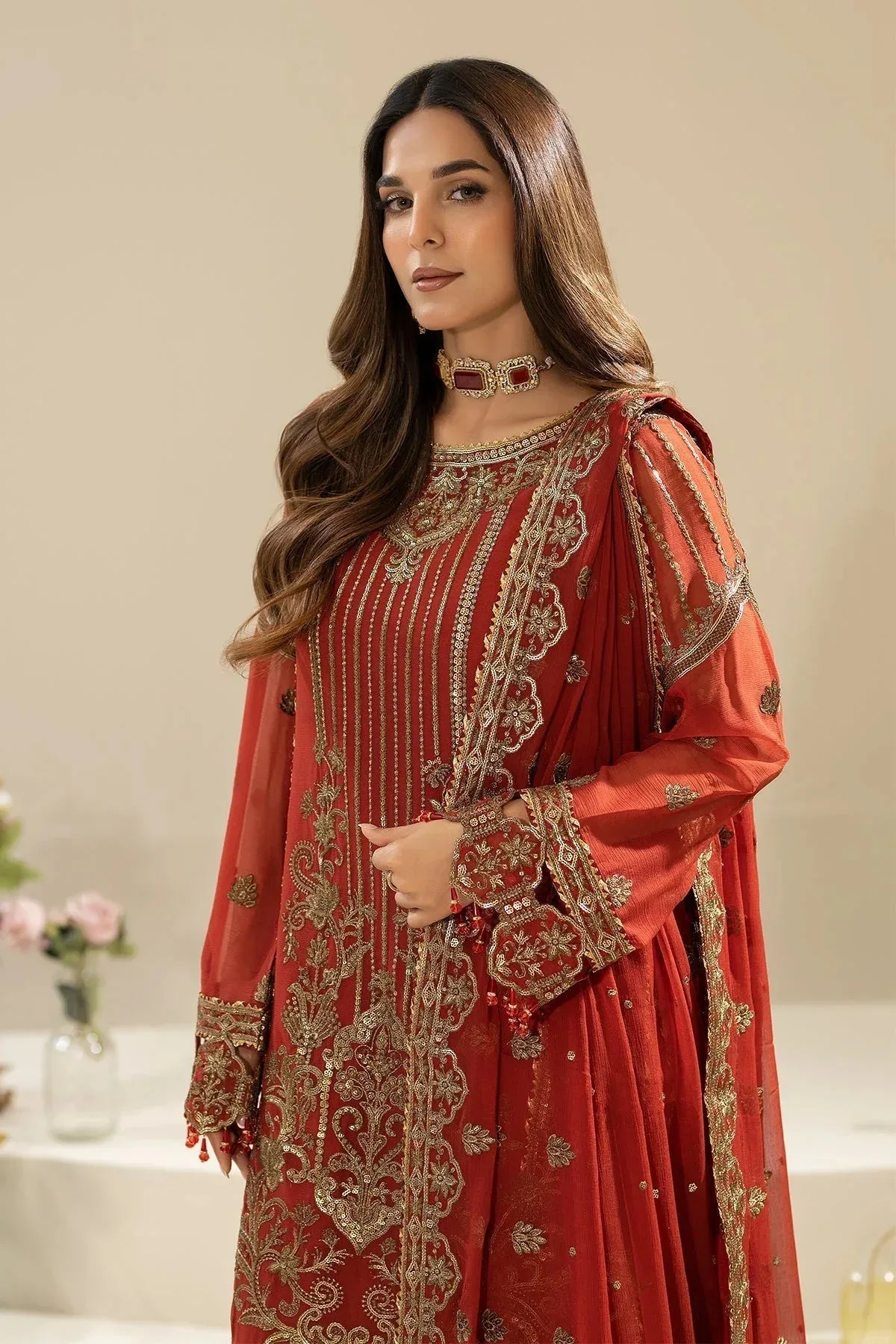 Imrozia Premium Nisha Collection Rust Raw Silk – view 4 – Poshaq