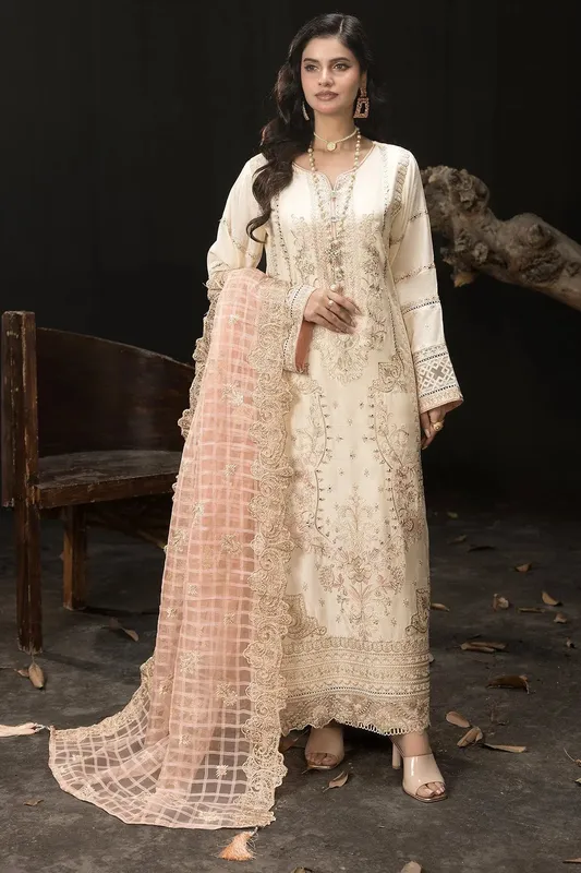 Imrozia Premium Gulzar e Dil Ivory Organza – view 1 – Poshaq
