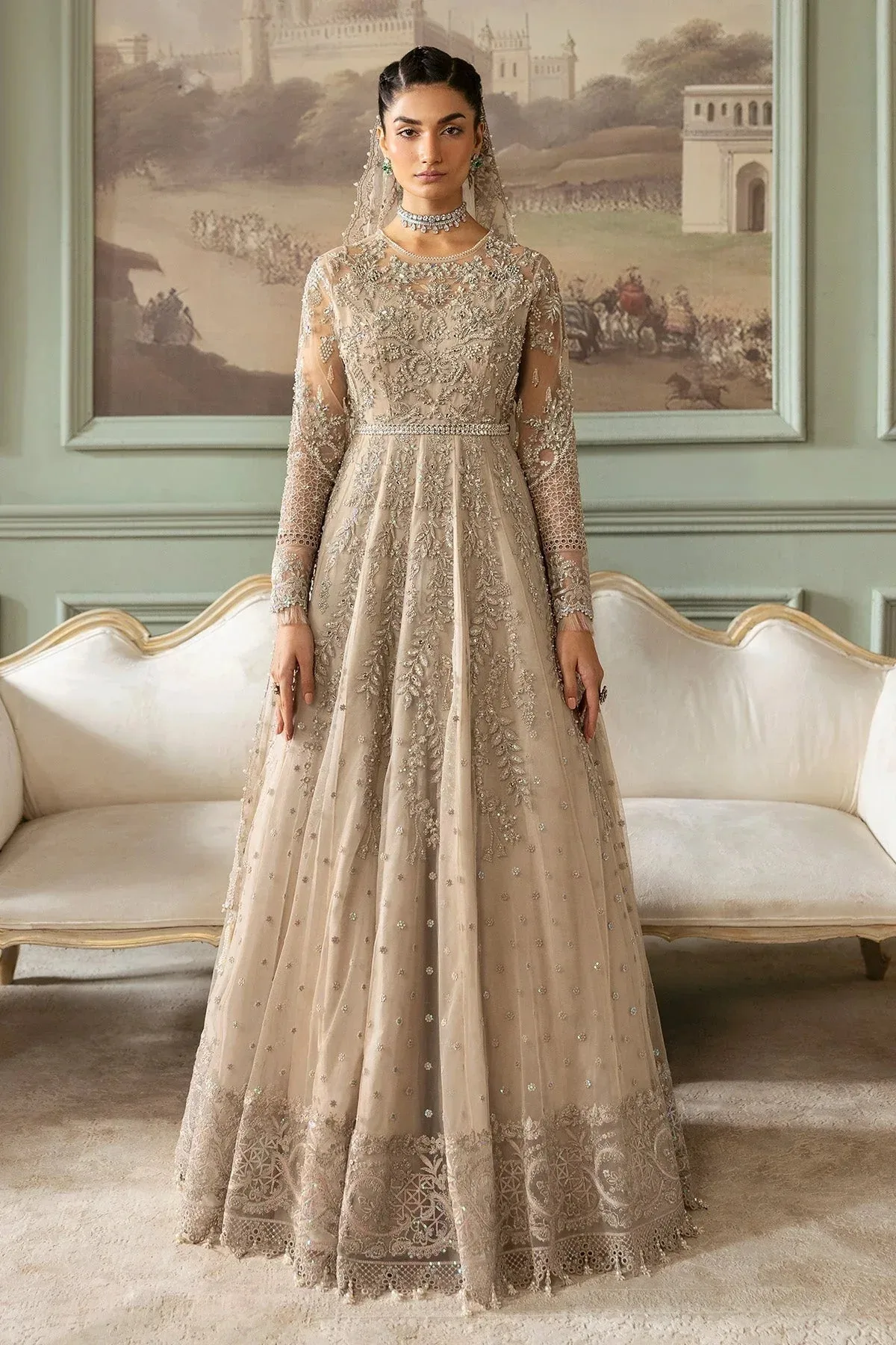 Imrozia Premium Jashan Bridal Collection Off White Organza – view 1 – Poshaq