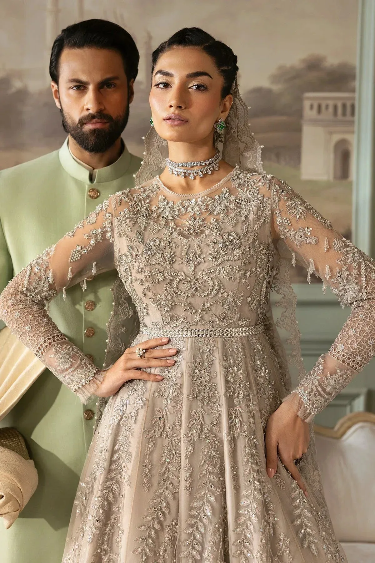 Imrozia Premium Jashan Bridal Collection Off White Organza – view 3 – Poshaq
