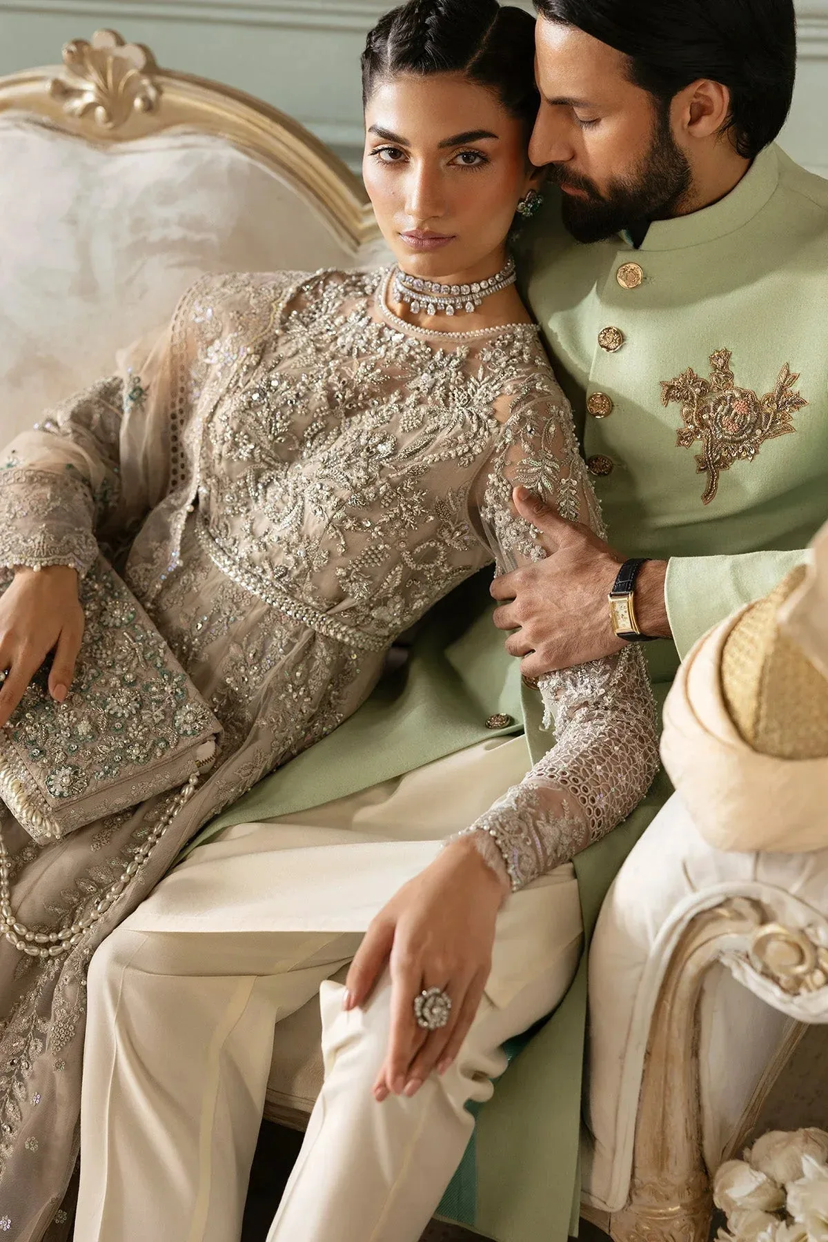 Imrozia Premium Jashan Bridal Collection Off White Organza – view 4 – Poshaq