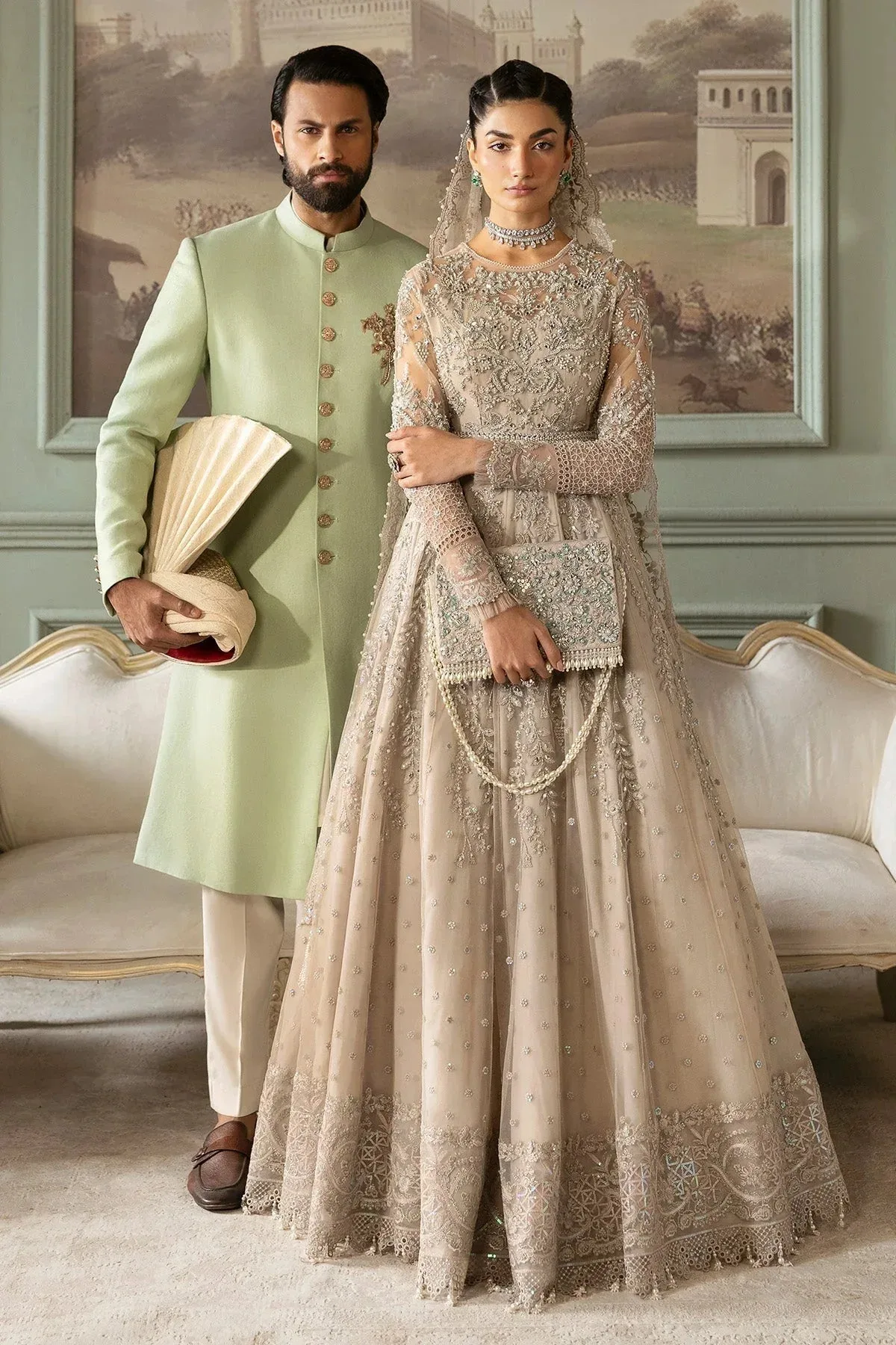 Imrozia Premium Jashan Bridal Collection Off White Organza – view 5 – Poshaq
