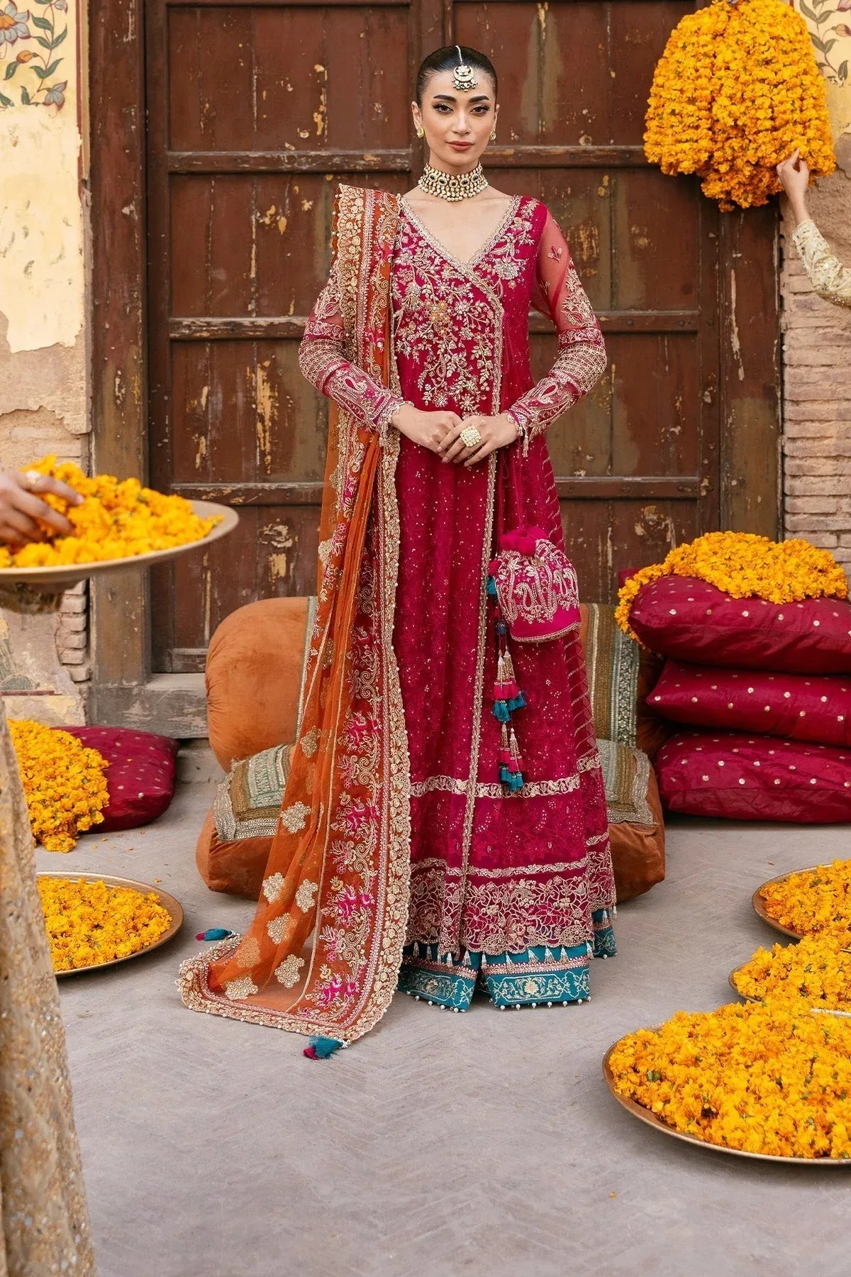 Imrozia Premium Jashan Bridal Collection Magenta Organza – view 1 – Poshaq