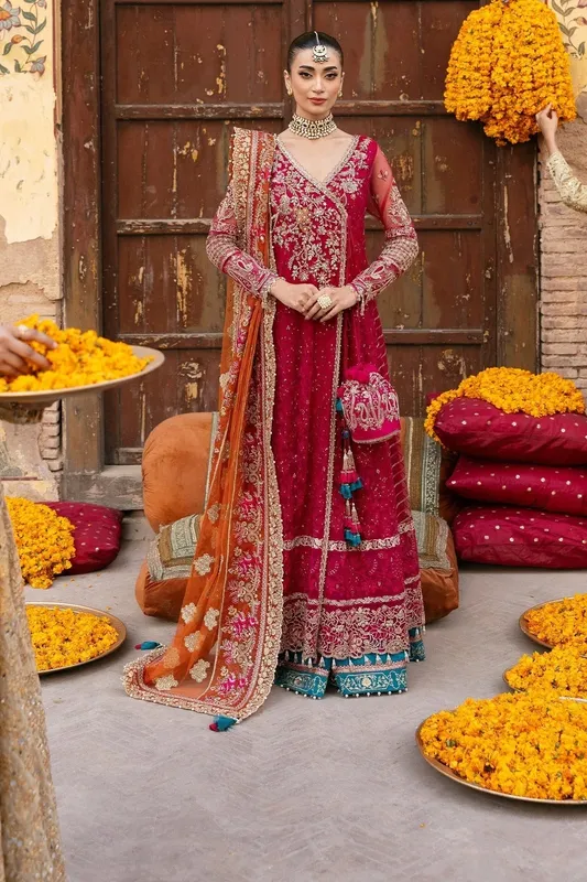 Imrozia Premium Jashan Bridal Collection Magenta Organza – view 1 – Poshaq
