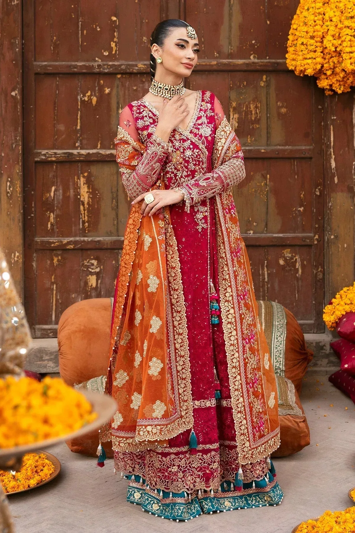 Imrozia Premium Jashan Bridal Collection Magenta Organza – view 5 – Poshaq