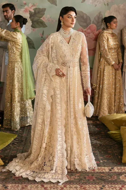 Imrozia Premium Jashan Bridal Collection Ivory Organza – view 1 – Poshaq