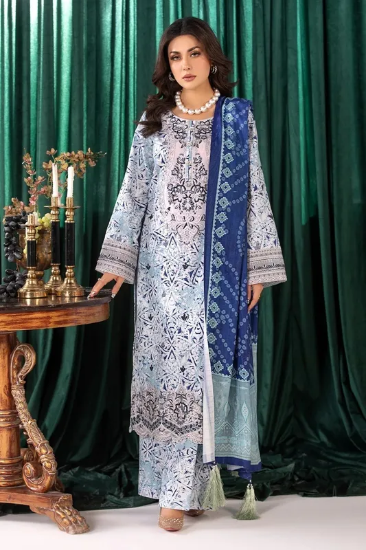 Imrozia Premium Masakali Winter Pret Ice Blue Slub – view 1 – Poshaq