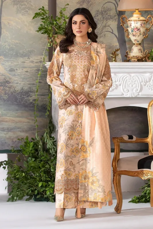 Imrozia Premium Masakali Winter Pret Peach Slub – view 1 – Poshaq