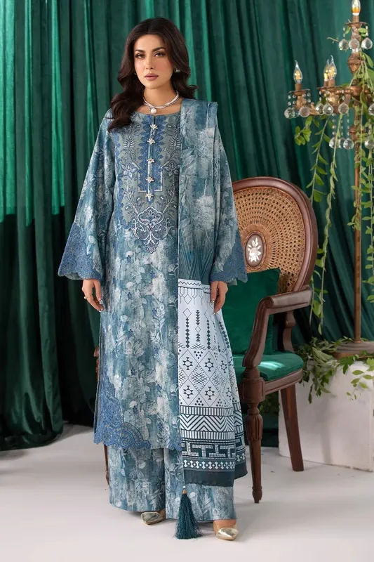 Imrozia Premium Masakali Winter Pret Dusty Blue Slub – view 1 – Poshaq