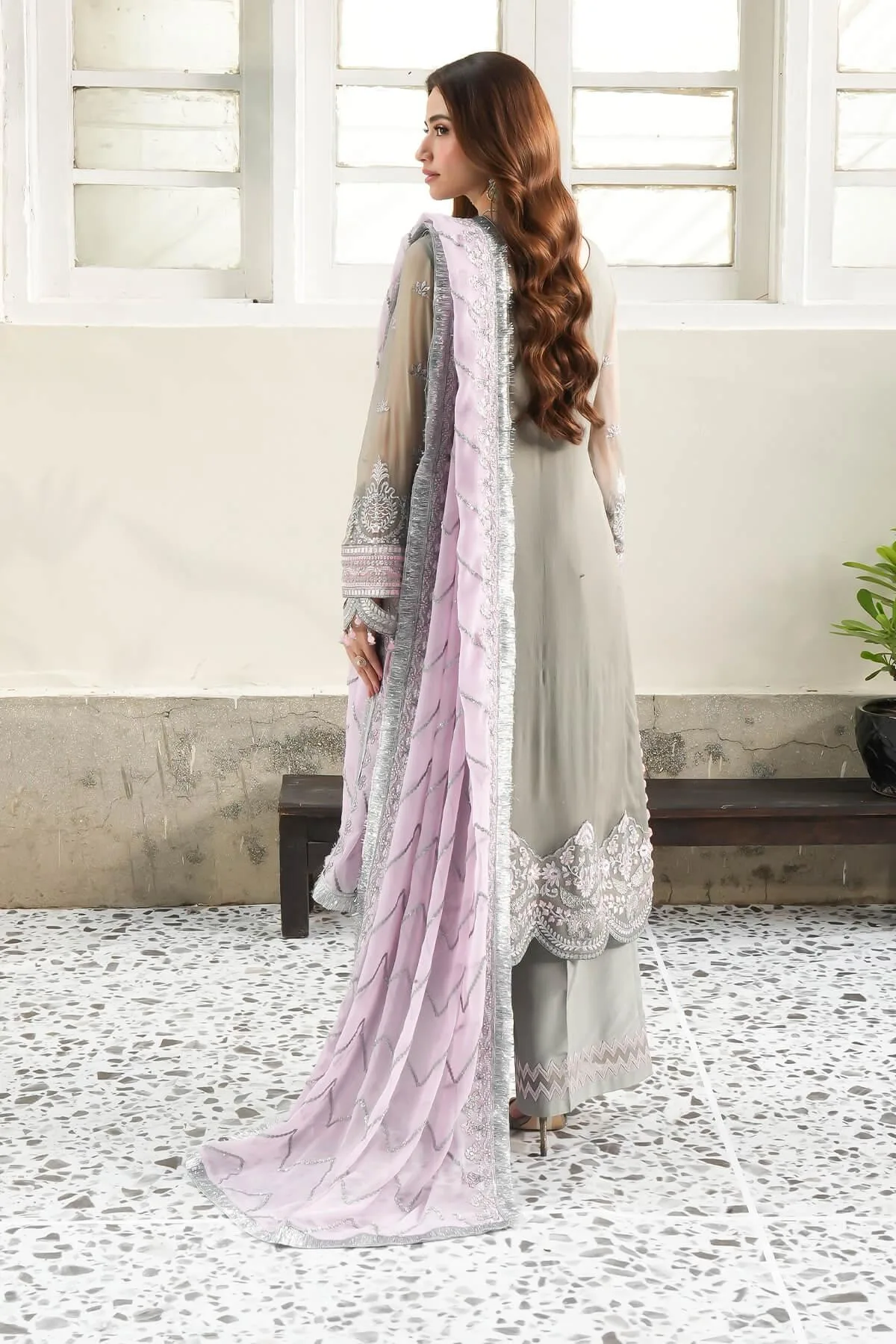 Imrozia Premium Noor Jahan Formals Grey Raw Silk – view 2 – Poshaq