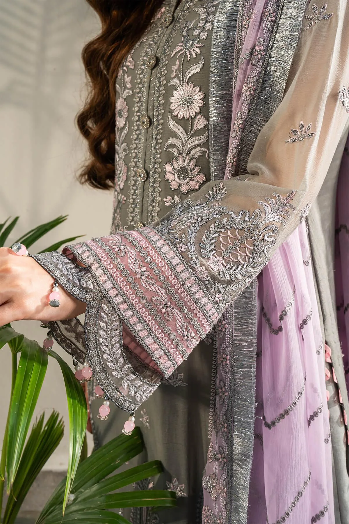Imrozia Premium Noor Jahan Formals Grey Raw Silk – view 3 – Poshaq