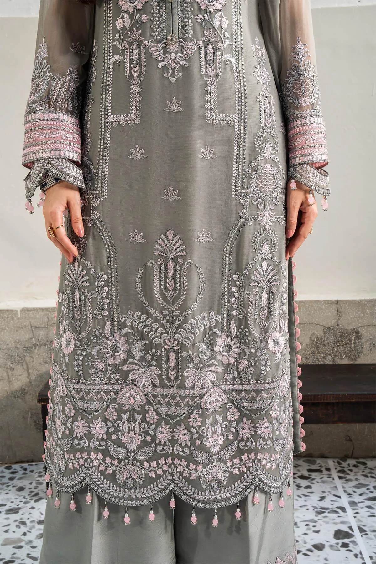 Imrozia Premium Noor Jahan Formals Grey Raw Silk – view 5 – Poshaq