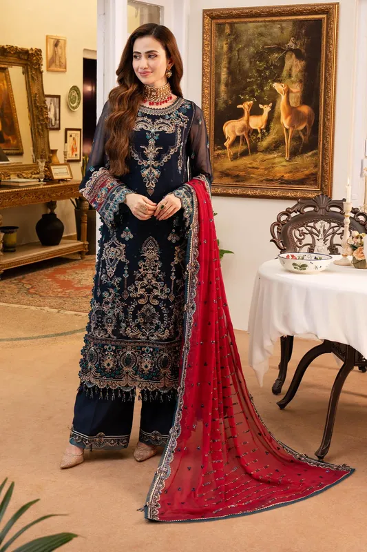 Imrozia Premium Noor Jahan Formals Blue Raw Silk – view 1 – Poshaq