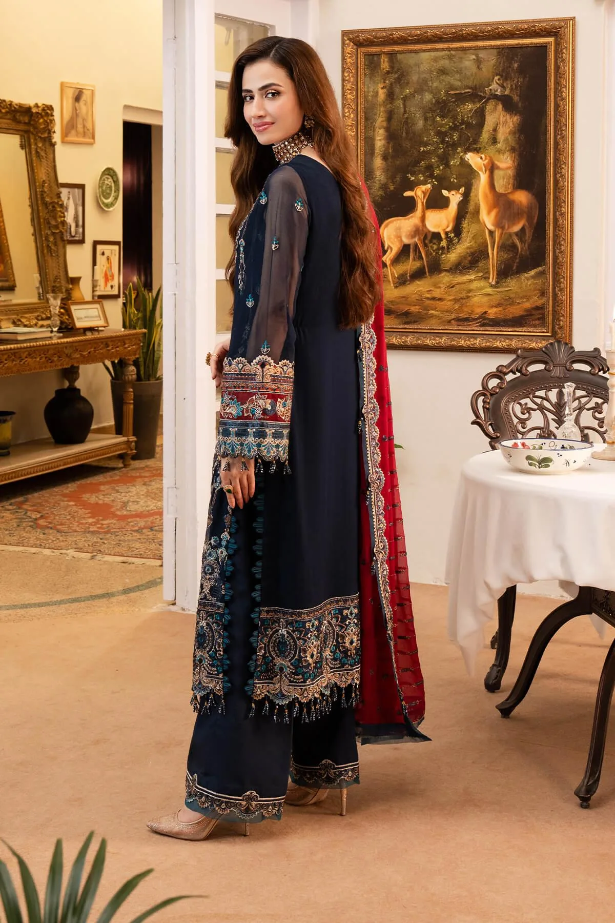 Imrozia Premium Noor Jahan Formals Blue Raw Silk – view 2 – Poshaq