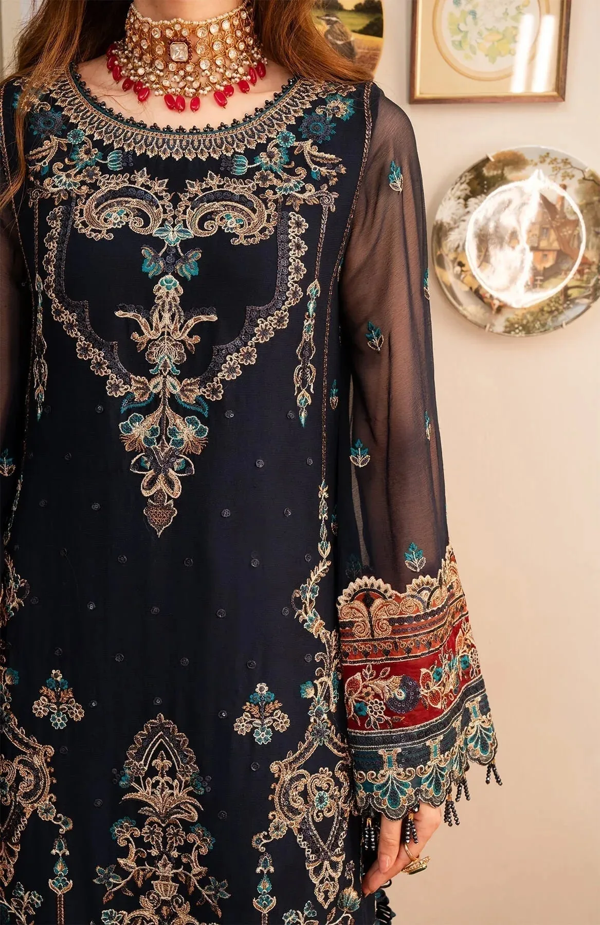 Imrozia Premium Noor Jahan Formals Blue Raw Silk – view 3 – Poshaq