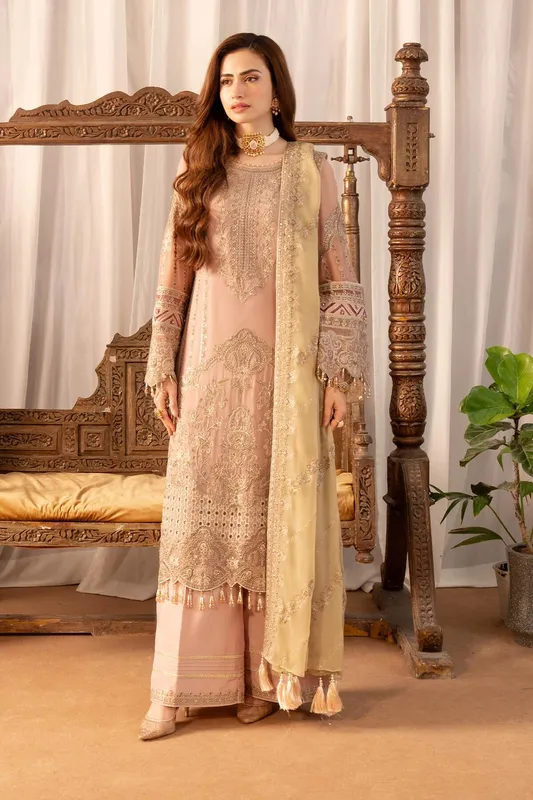 Imrozia Premium Noor Jahan Formals Pink Raw Silk – view 1 – Poshaq