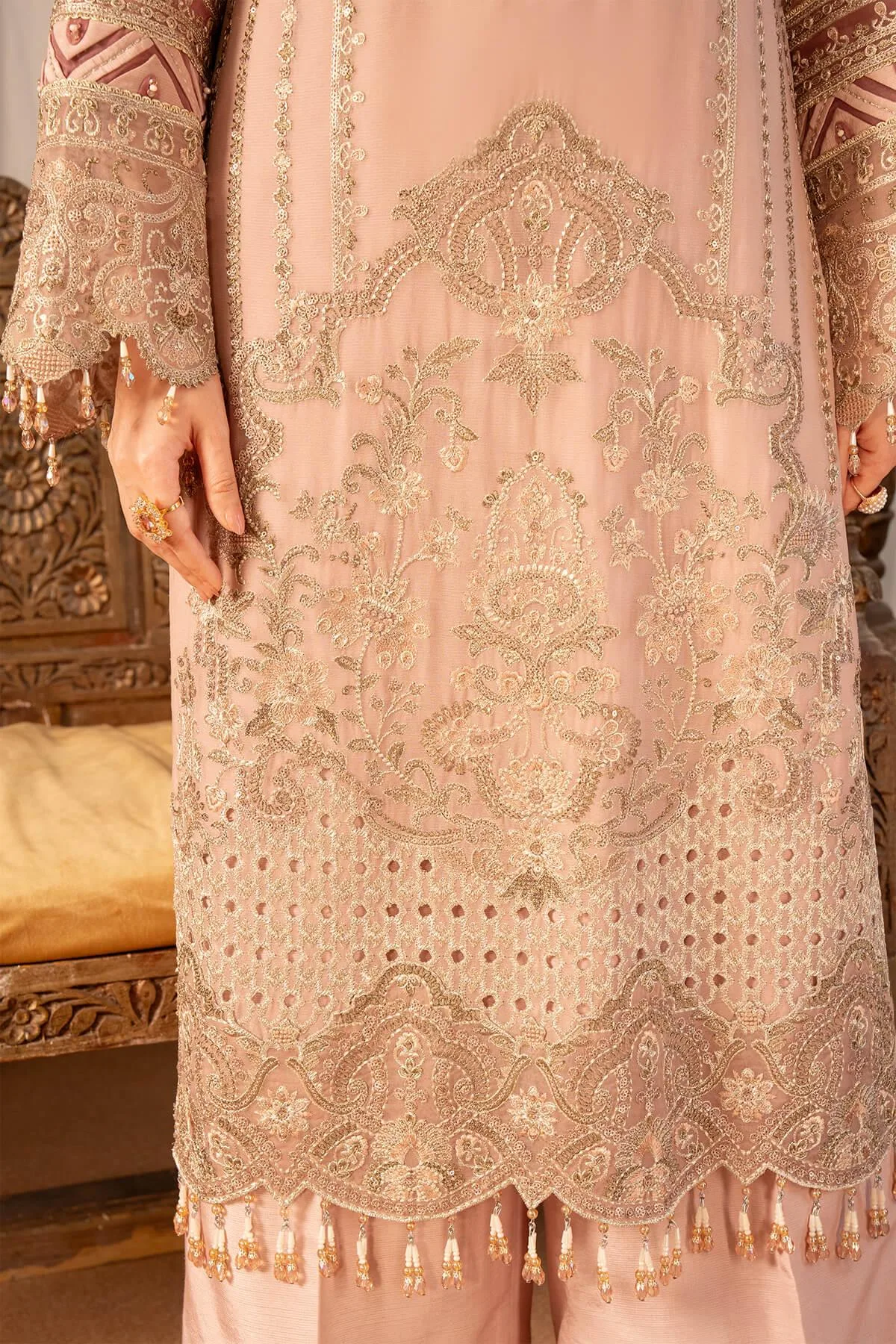Imrozia Premium Noor Jahan Formals Pink Raw Silk – view 3 – Poshaq
