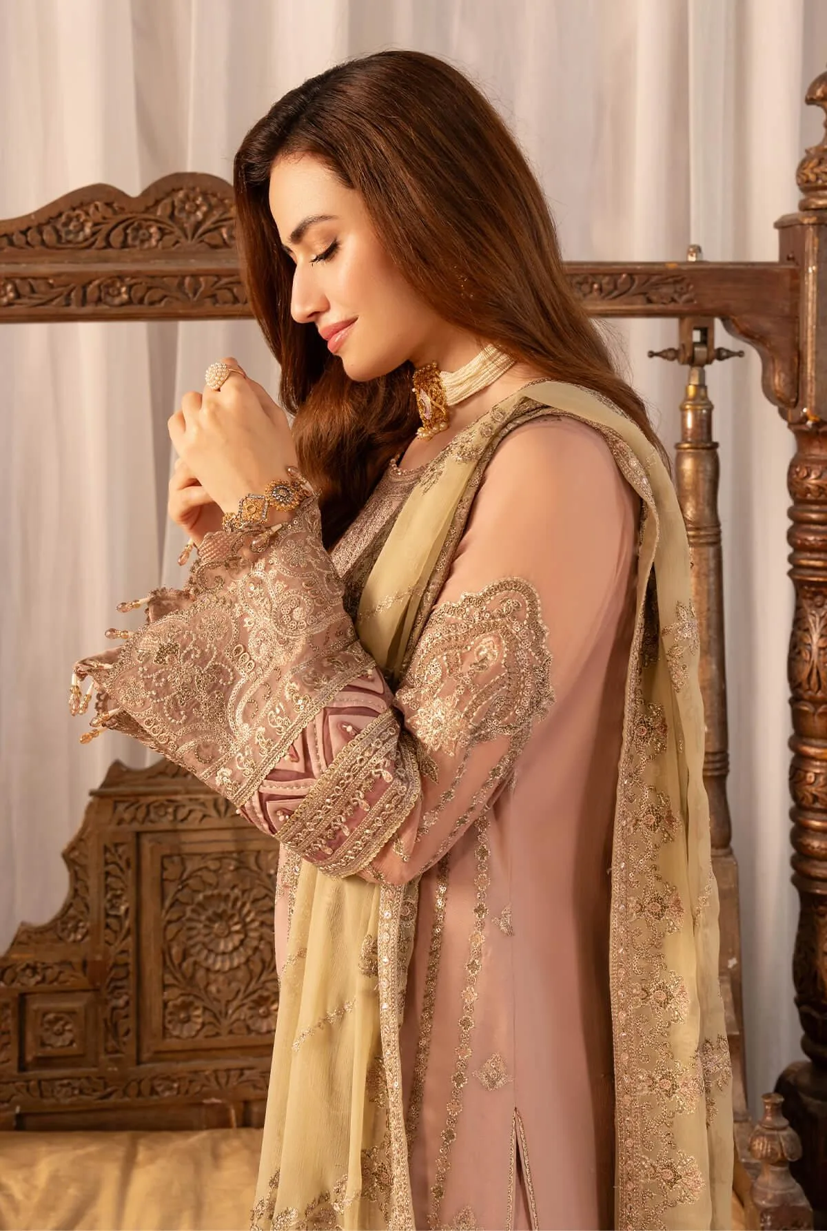 Imrozia Premium Noor Jahan Formals Pink Raw Silk – view 4 – Poshaq