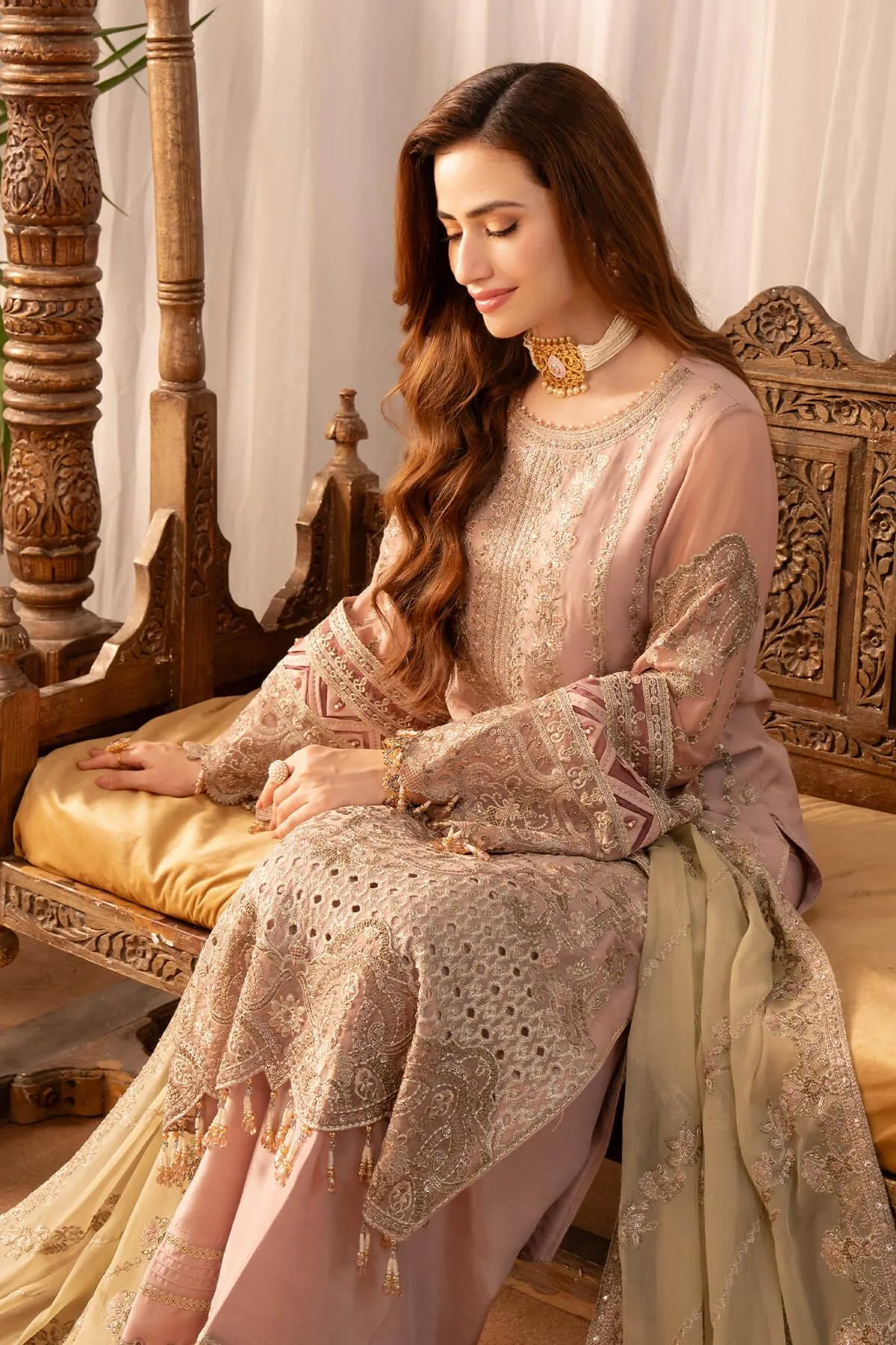 Imrozia Premium Noor Jahan Formals Pink Raw Silk – view 5 – Poshaq