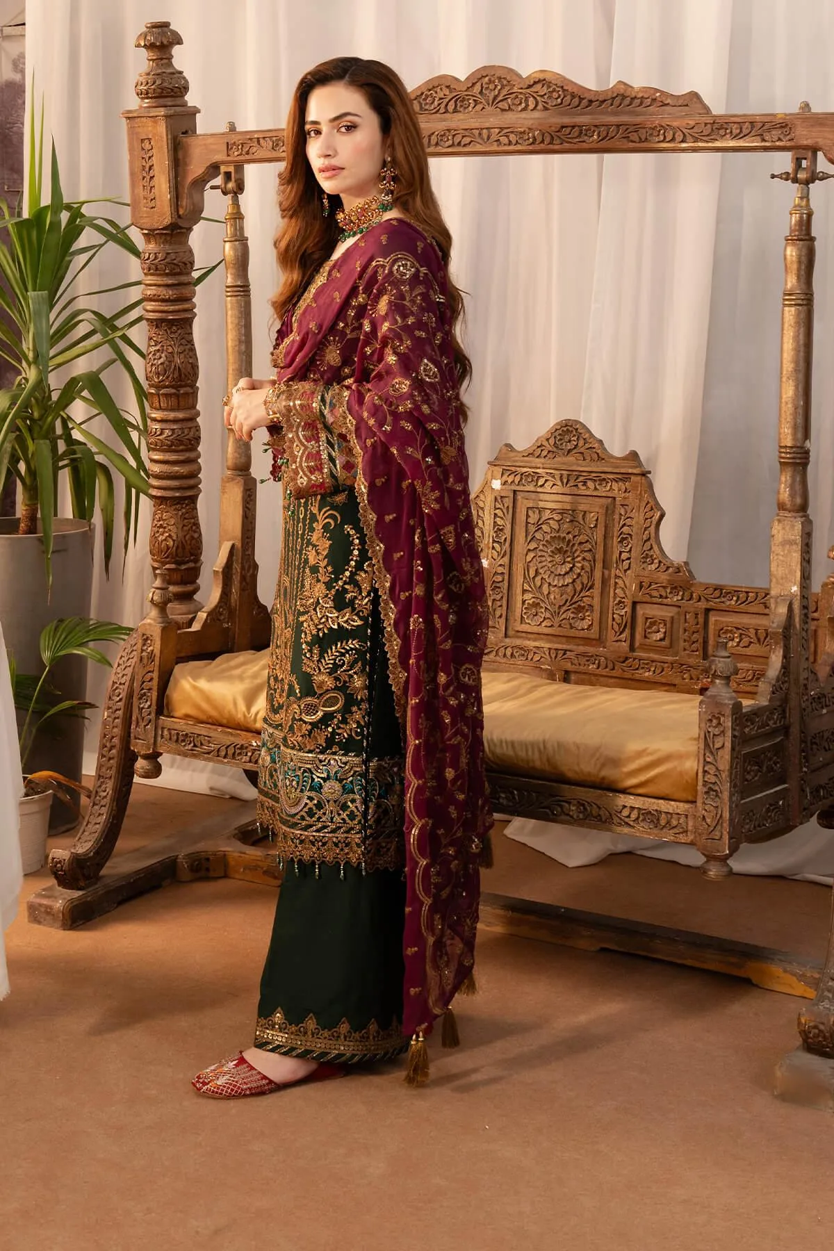 Imrozia Premium Noor Jahan Formals Green Raw Silk – view 2 – Poshaq