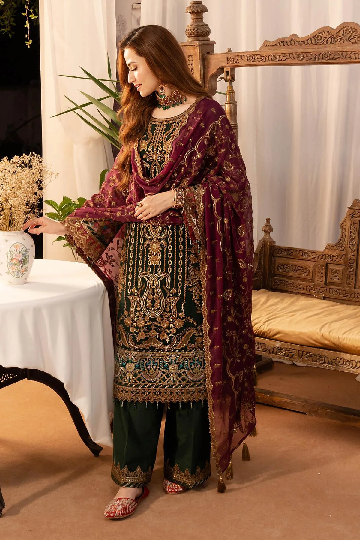 Imrozia Premium Noor Jahan Formals Green Raw Silk – view 4 – Poshaq