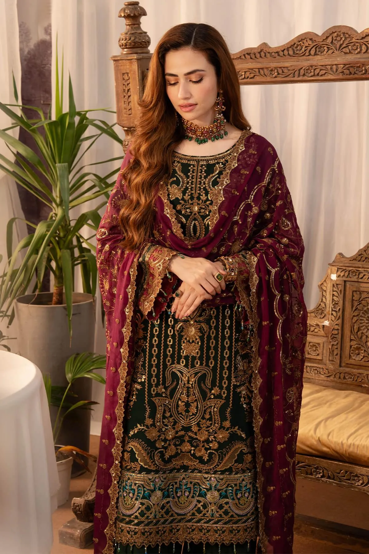 Imrozia Premium Noor Jahan Formals Green Raw Silk – view 5 – Poshaq