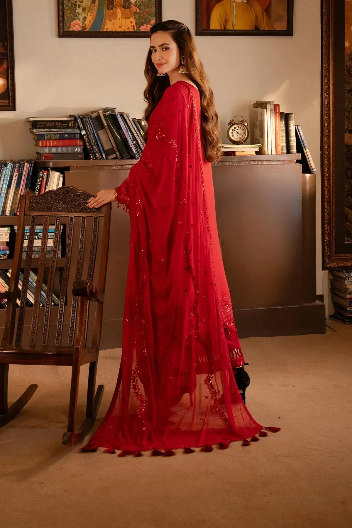 Imrozia Premium Noor Jahan Formals Red Raw Silk – view 2 – Poshaq
