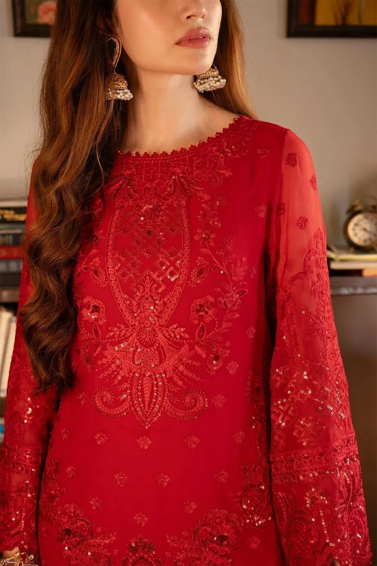 Imrozia Premium Noor Jahan Formals Red Raw Silk – view 3 – Poshaq