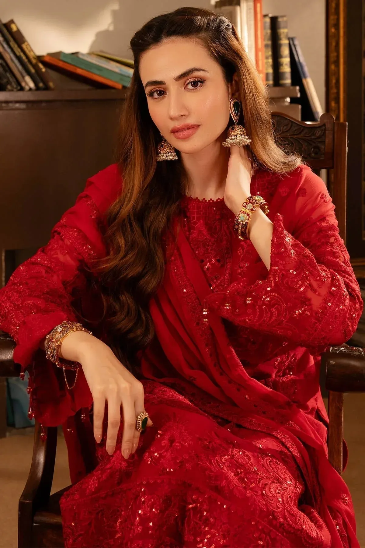 Imrozia Premium Noor Jahan Formals Red Raw Silk – view 4 – Poshaq
