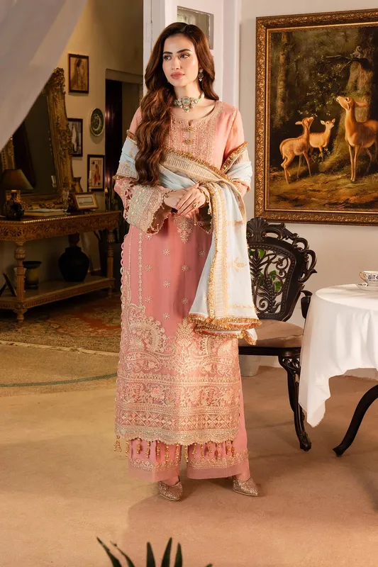 Imrozia Premium Noor Jahan Formals Pink Raw Silk – view 1 – Poshaq