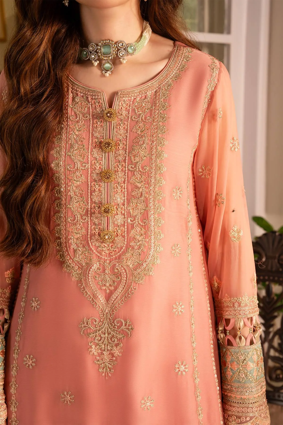 Imrozia Premium Noor Jahan Formals Pink Raw Silk – view 3 – Poshaq