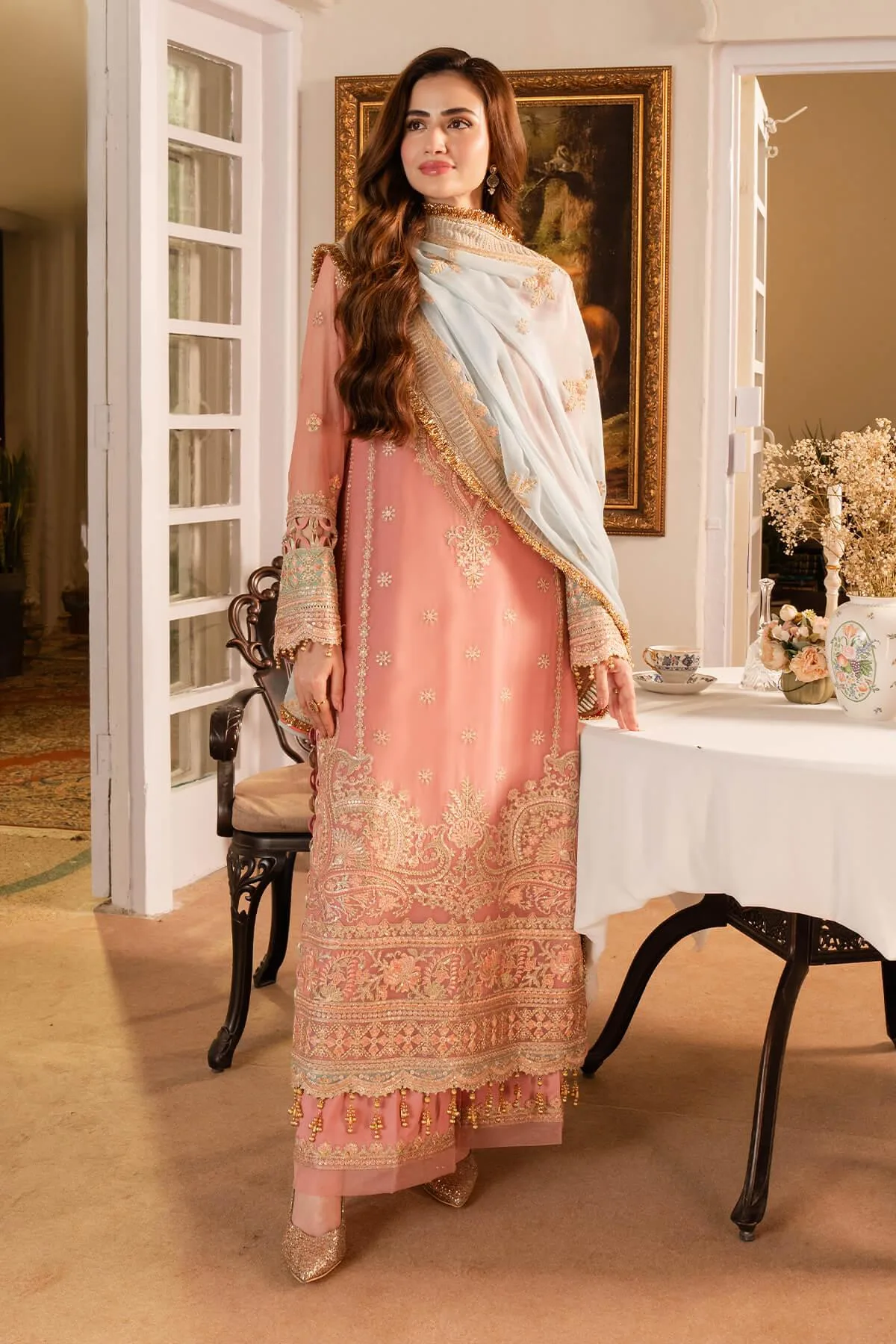 Imrozia Premium Noor Jahan Formals Pink Raw Silk – view 5 – Poshaq