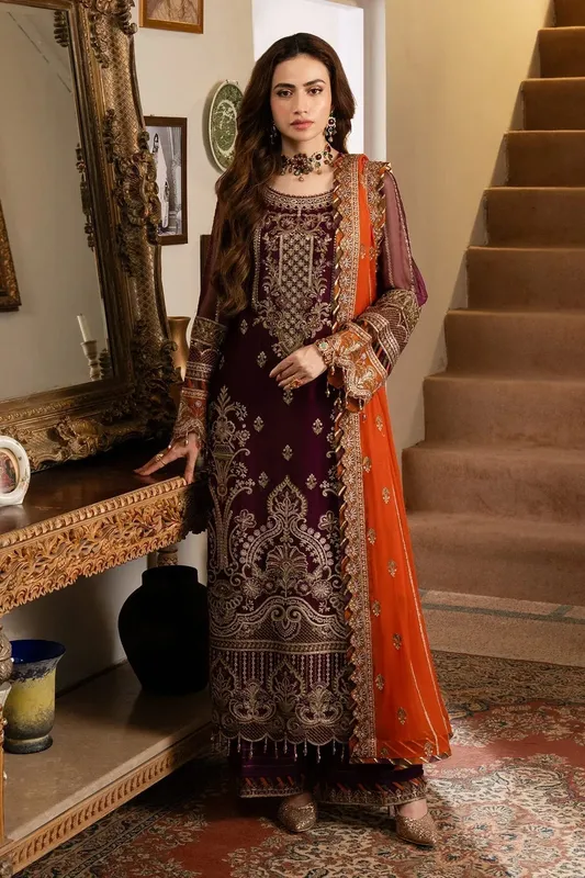 Imrozia Premium Noor Jahan Formals Wine Raw Silk – view 1 – Poshaq