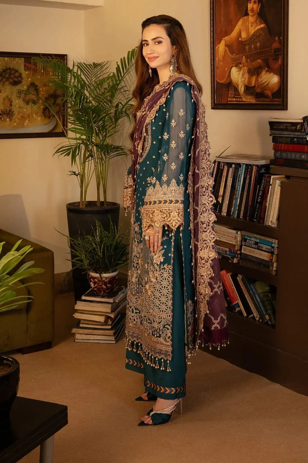 Imrozia Premium Noor Jahan Formals Teal Raw Silk – view 2 – Poshaq