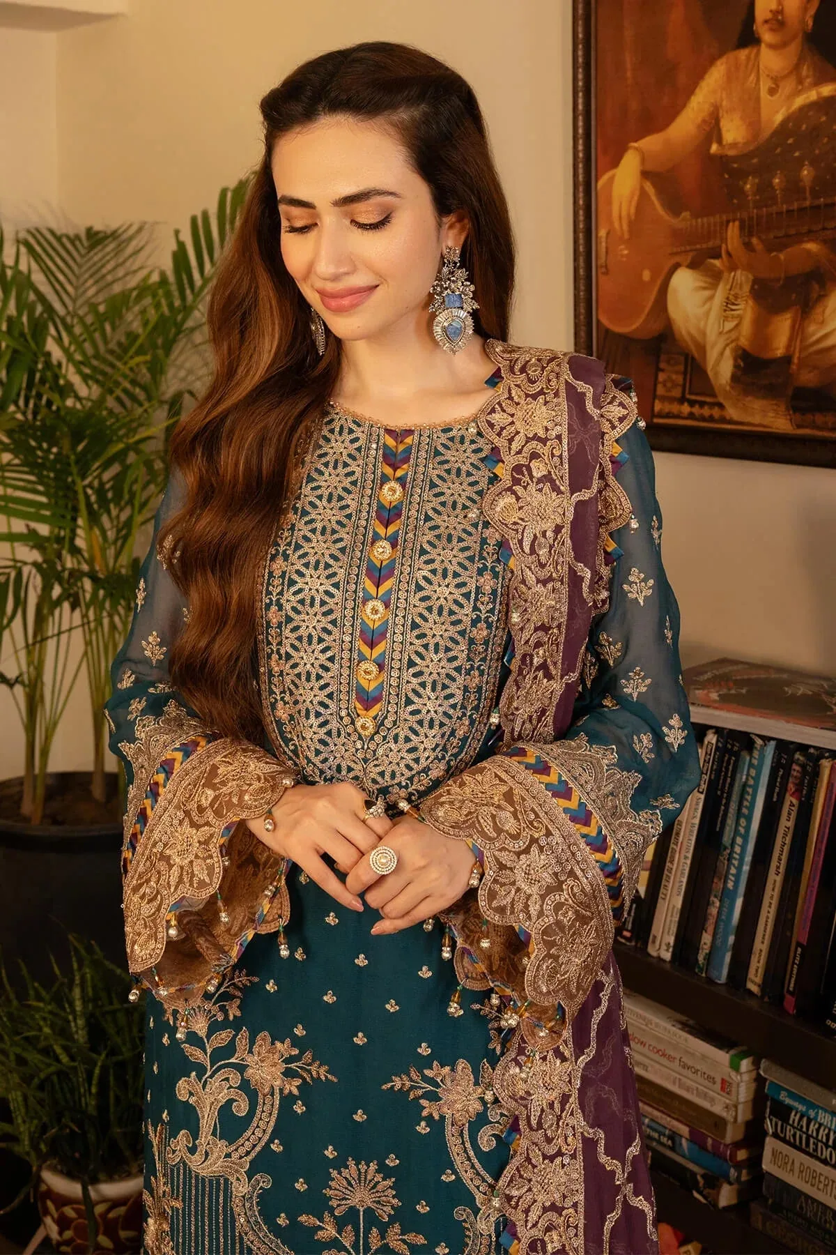 Imrozia Premium Noor Jahan Formals Teal Raw Silk – view 3 – Poshaq
