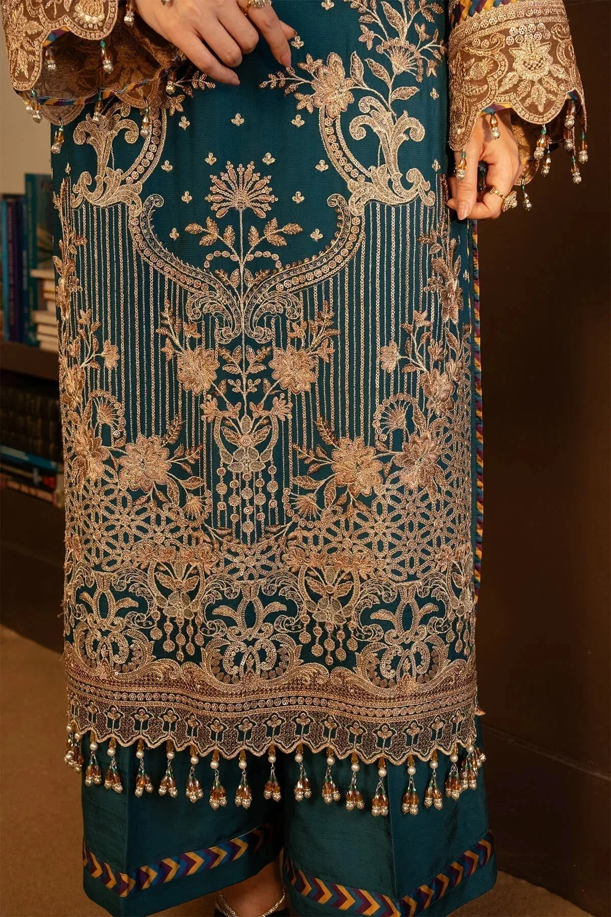 Imrozia Premium Noor Jahan Formals Teal Raw Silk – view 4 – Poshaq