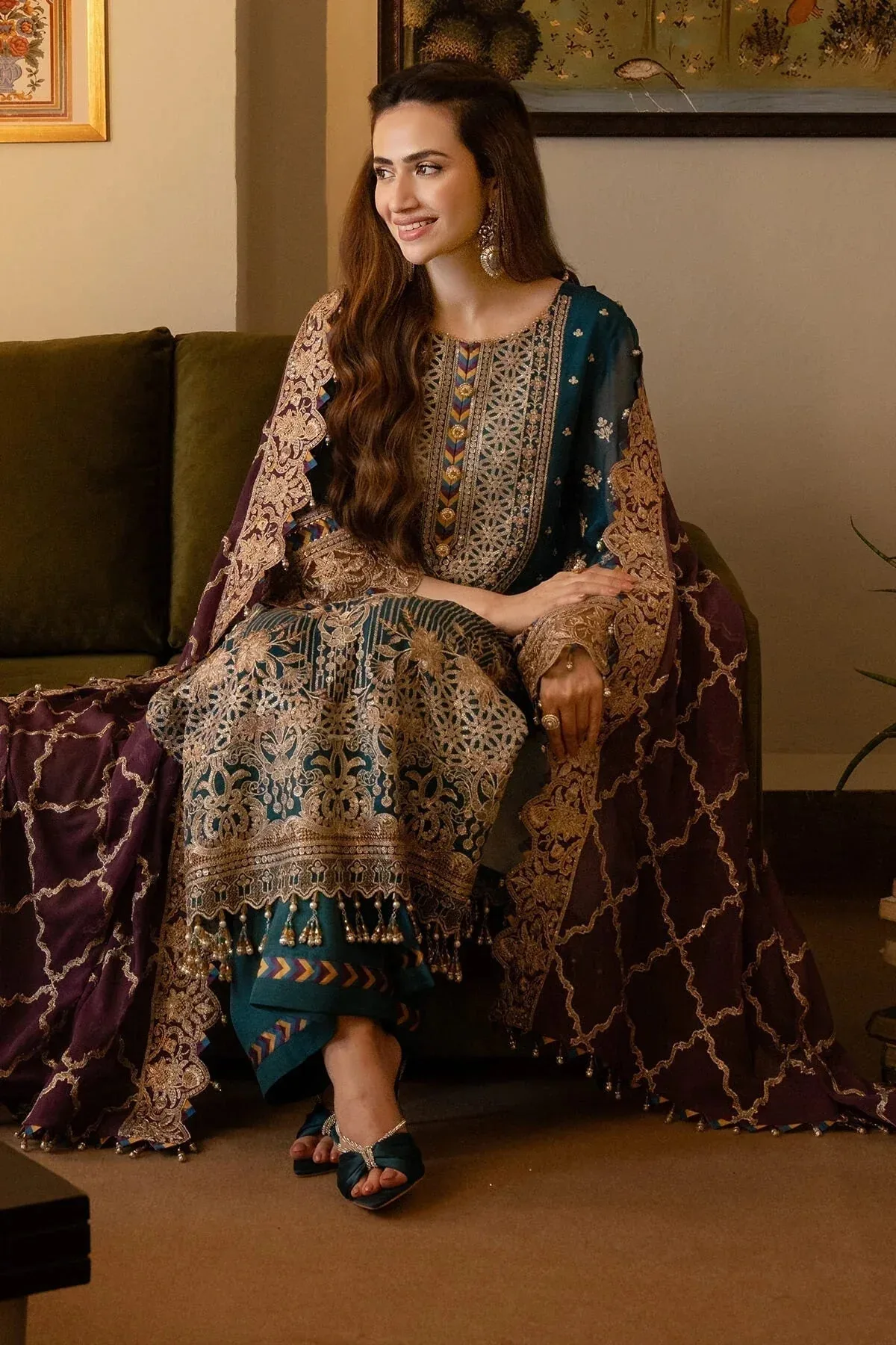 Imrozia Premium Noor Jahan Formals Teal Raw Silk – view 5 – Poshaq
