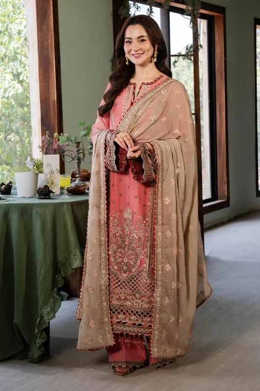 Imrozia Premium Naina Chiffon Fuchsia Raw Silk – view 1 – Poshaq