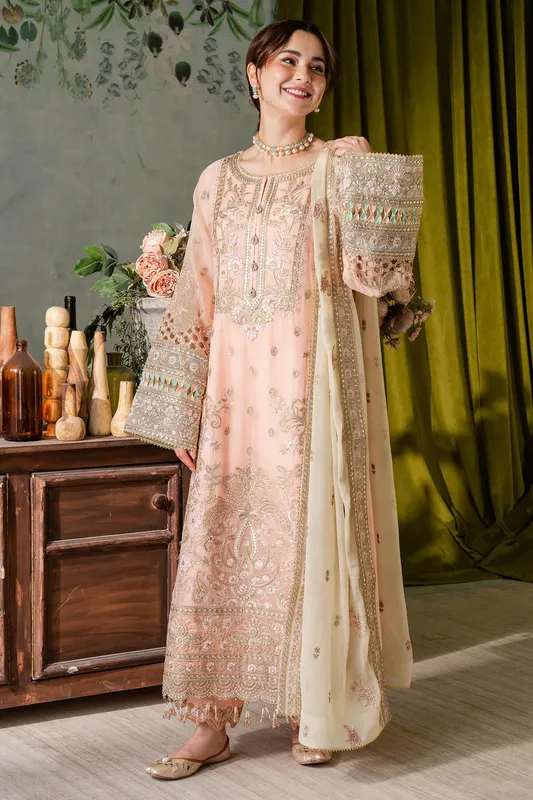 Imrozia Premium Naina Chiffon Pink Raw Silk – view 1 – Poshaq