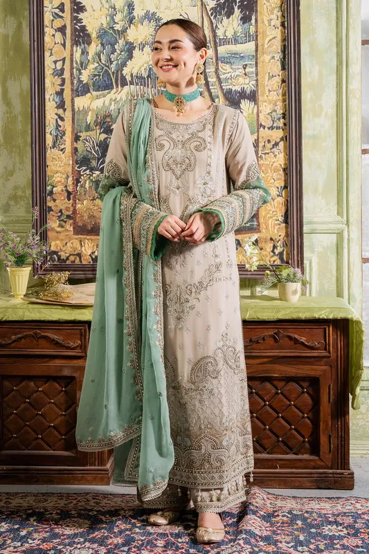 Imrozia Premium Naina Chiffon Green Raw Silk – view 1 – Poshaq