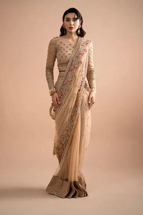 Imrozia Premium Lumiere Luxury Sarees Beige Organza – view 1 – Poshaq