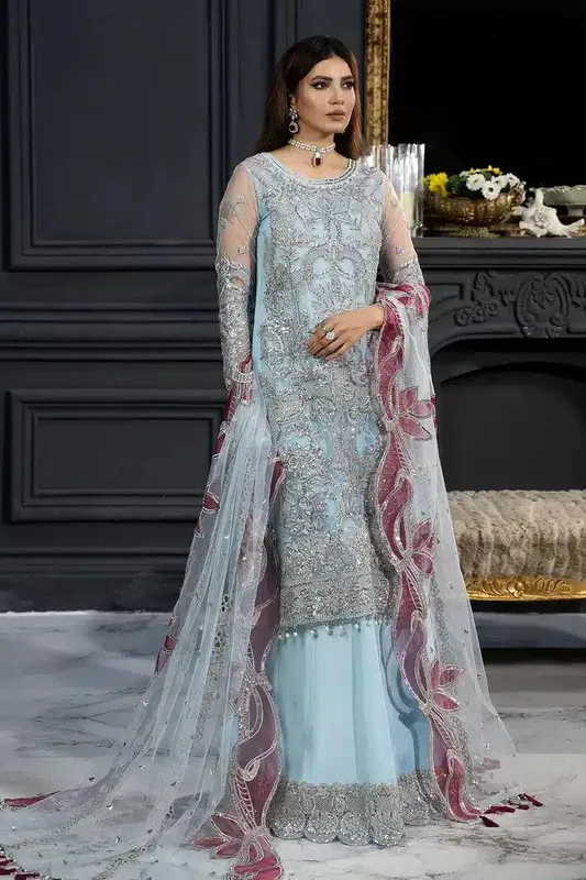 Imrozia Premium Andaaz e Khaas Formals 23 Blue Raw Silk – view 1 – Poshaq