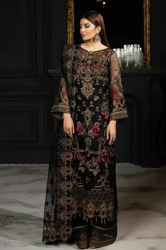 Imrozia Premium Andaaz e Khaas Formals 23 Black Raw Silk – view 1 – Poshaq