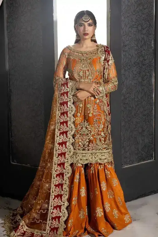 Imrozia Premium Andaaz e Khaas Formals 23 Orange Raw Silk – view 1 – Poshaq