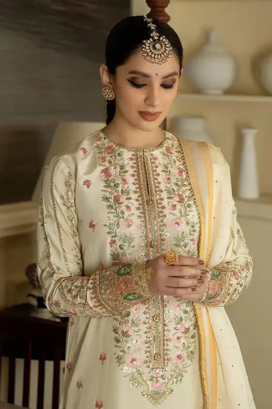 Imrozia Premium Jahaan Ara Wedding Formals 23 Cream Raw Silk – view 1 – Poshaq