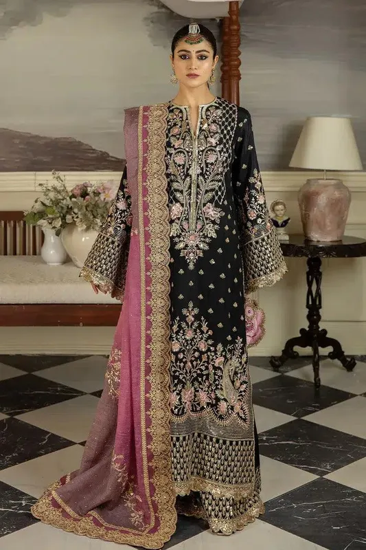 Imrozia Premium Jahaan Ara Wedding Formals 23 Black Raw Silk – view 1 – Poshaq
