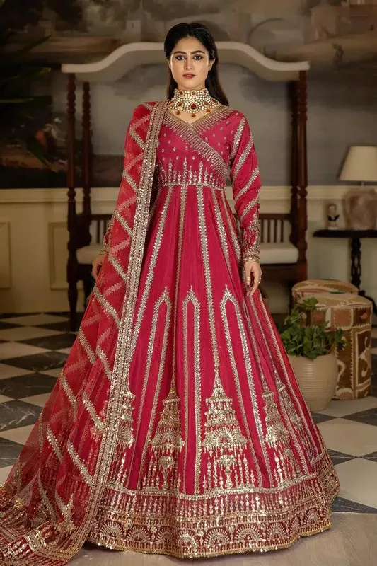 Imrozia Premium Jahaan Ara Wedding Formals 23 Red Raw Silk – view 1 – Poshaq