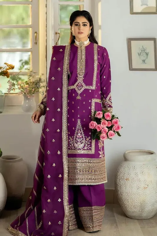 Imrozia Premium Jahaan Ara Wedding Formals 23 Purple Raw Silk – view 1 – Poshaq