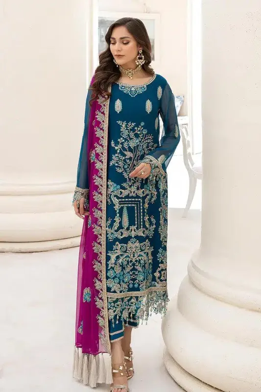 Imrozia Premium Naqsh Formals 23 Teal Raw Silk – view 1 – Poshaq