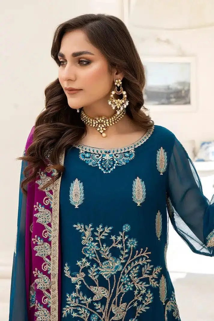 Imrozia Premium Naqsh Formals 23 Teal Raw Silk – view 3 – Poshaq